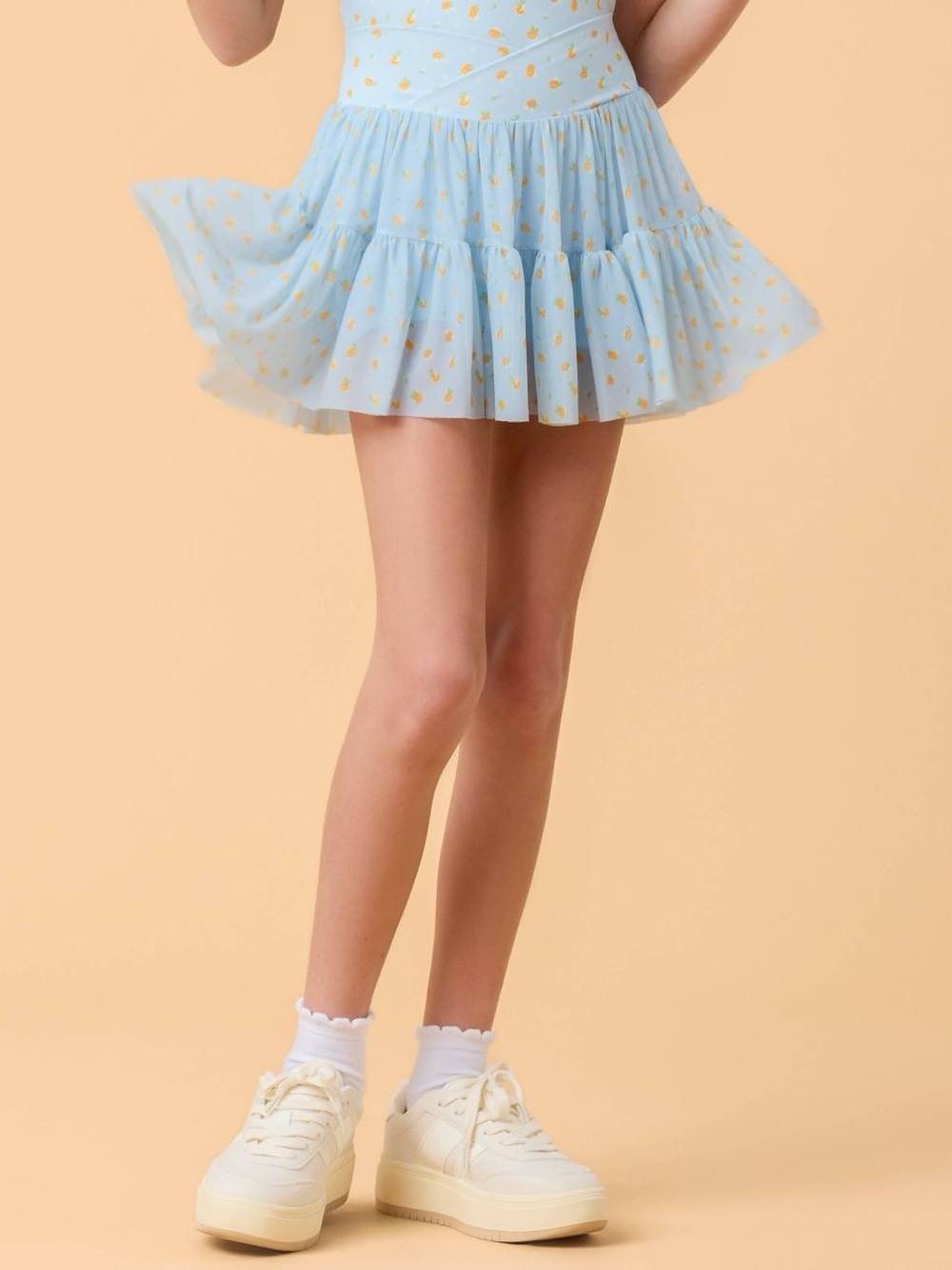 Blogilates Girls' Mommy & Me Ballerina Skort - Blue Citrus Print